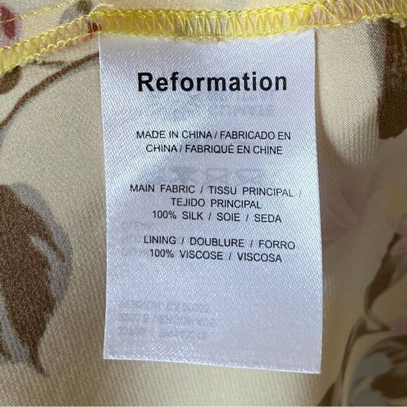 Reformation Genesis Silk Midi Yellow Dress Floral Size 6 - Picture 8 of 9